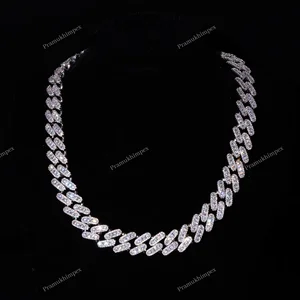 GRA Certified Cut Moissanite Diamond Hip Hop Rapper Style Trendy Cuban Link Chain White/Yellow/Rose Gold Plated Factory