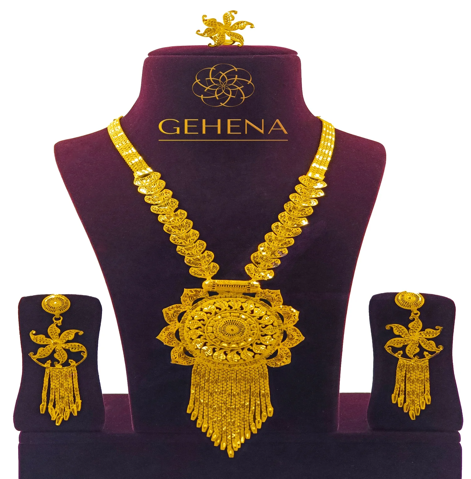 5 Gramme 24k Gold Plated New Long Stylish Pendant Necklace Set Earring