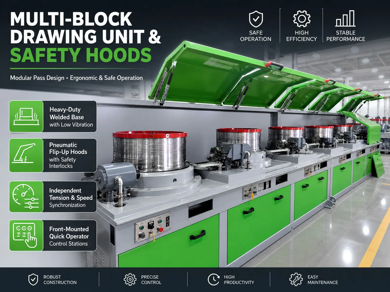 news-1-1 Multi-Block Straight-Line Wire Drawing Unit with Safety Hoods