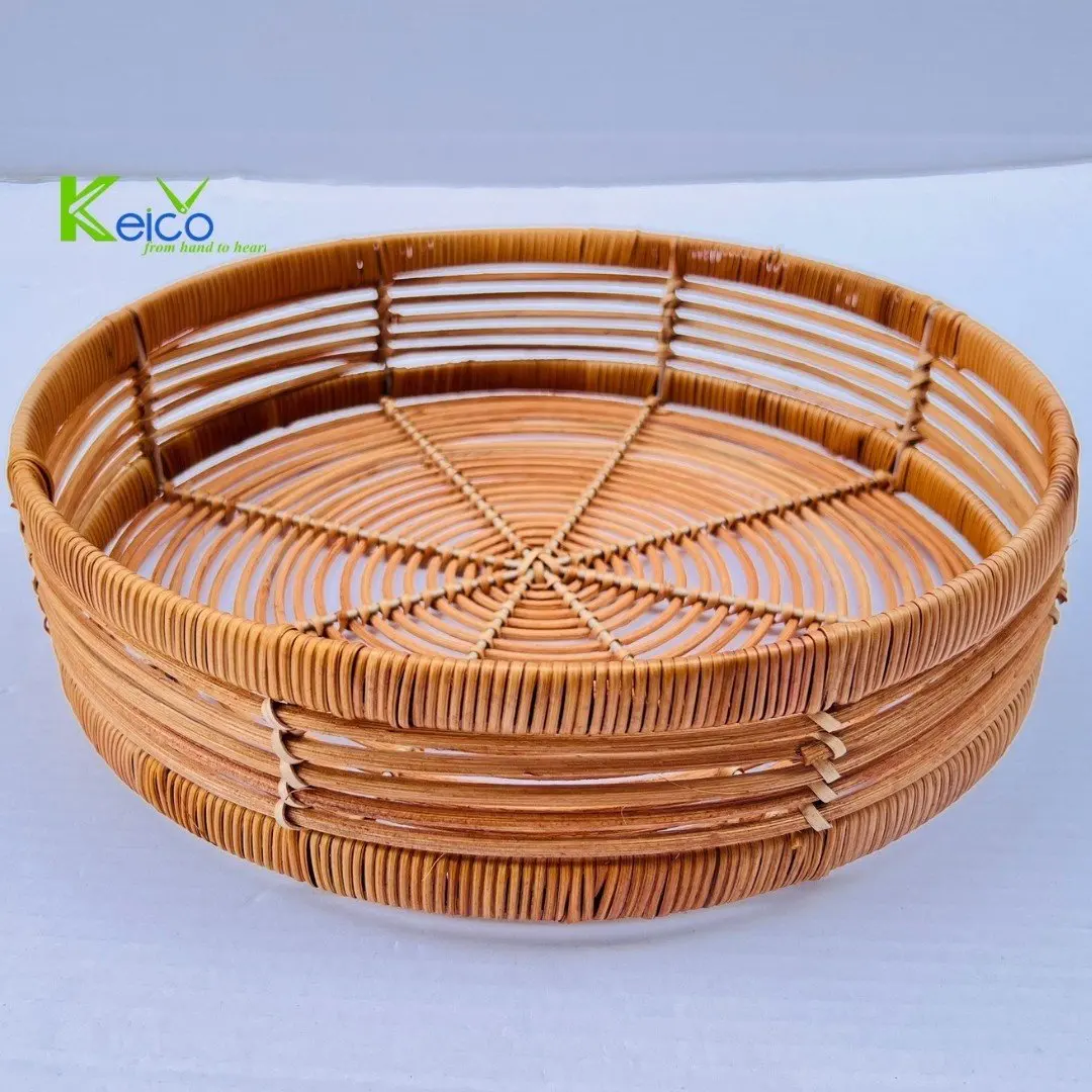 Handmade Natural Rattan Plate Decor With Handle High Quality For Home 