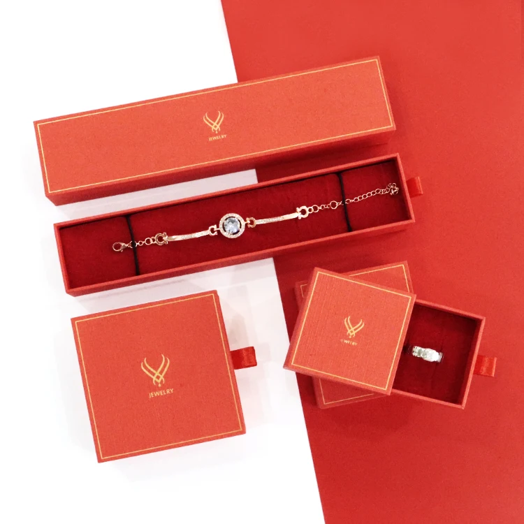 Logo Customized Red Drawer Pull Out Paper Packaging Ring Jewelry Box ...