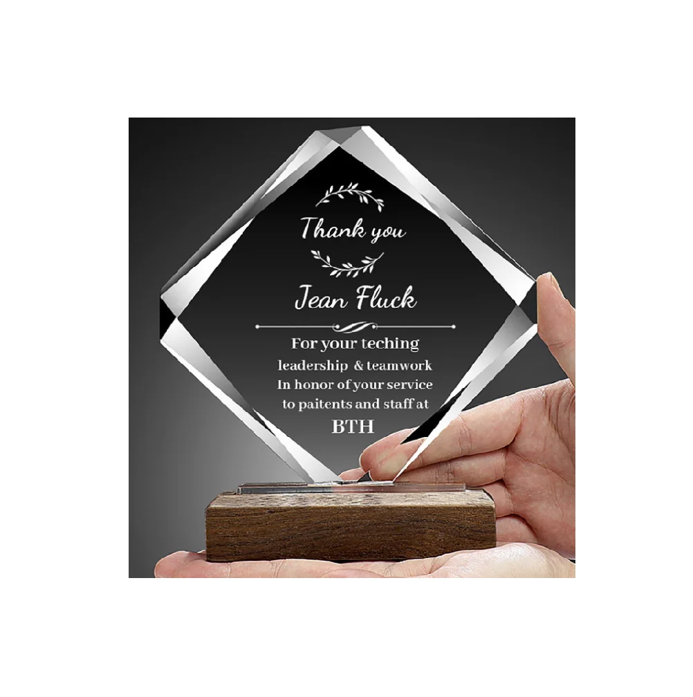 Hexagon Acrylic Trophy with Wood Base / Science Award / STEM Award Tech Gift Acrylic with Color Prints Free Customization