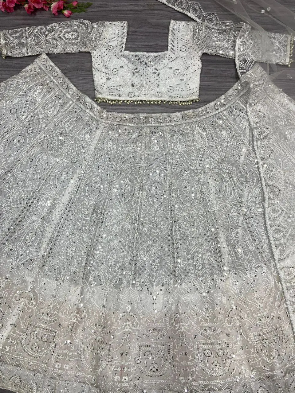 2025 Refined Designer Indian White Color Bridal Lehenga Choli Unstich Design Wedding Lahnga Choli Wholesaler