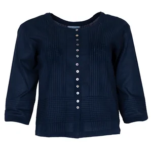 SALE Short KURTA TOP Navy Blue Pintuck Women Top Round Neck Long Sleeve Indian Casual Partywear Top Gift For Her