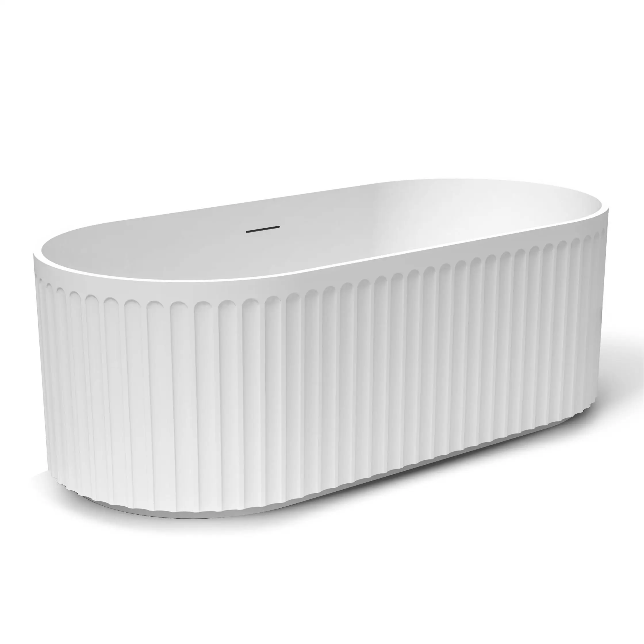 Striped Design Vgroove Fluted Freestanding Matte White Surface Bathtub