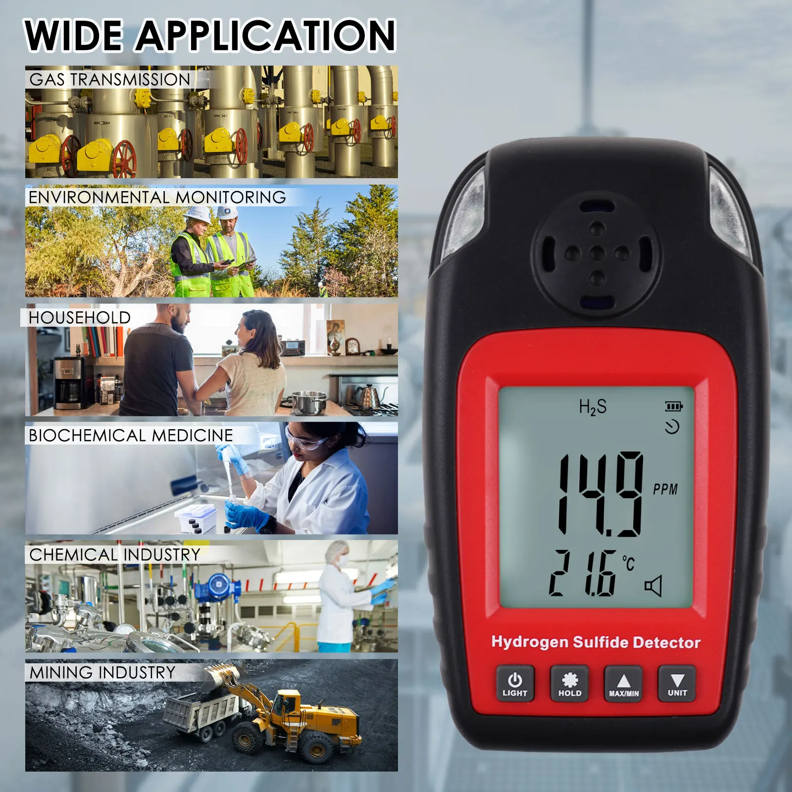 Aqm338 Portable Tester Hydrogen Sulfide Detector H2s Monitor 0100ppm Electrochemical H2s