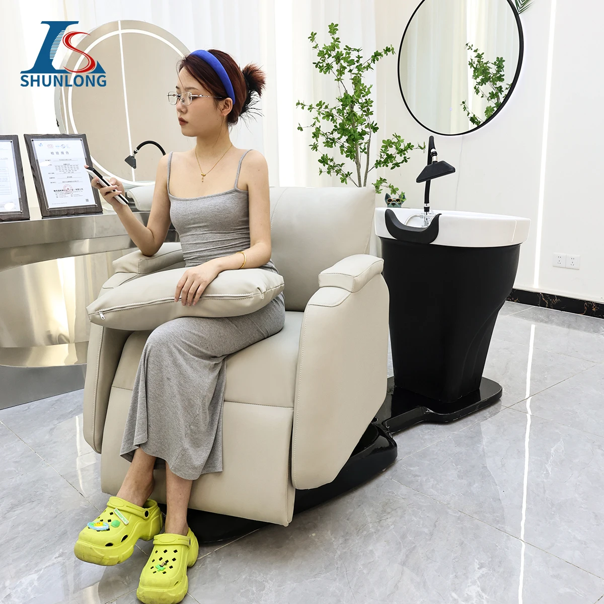Barbershop Beauty Salon Spa Equipment Backwash Electric Back Massage Shampoo Chair with Bowl for Salon