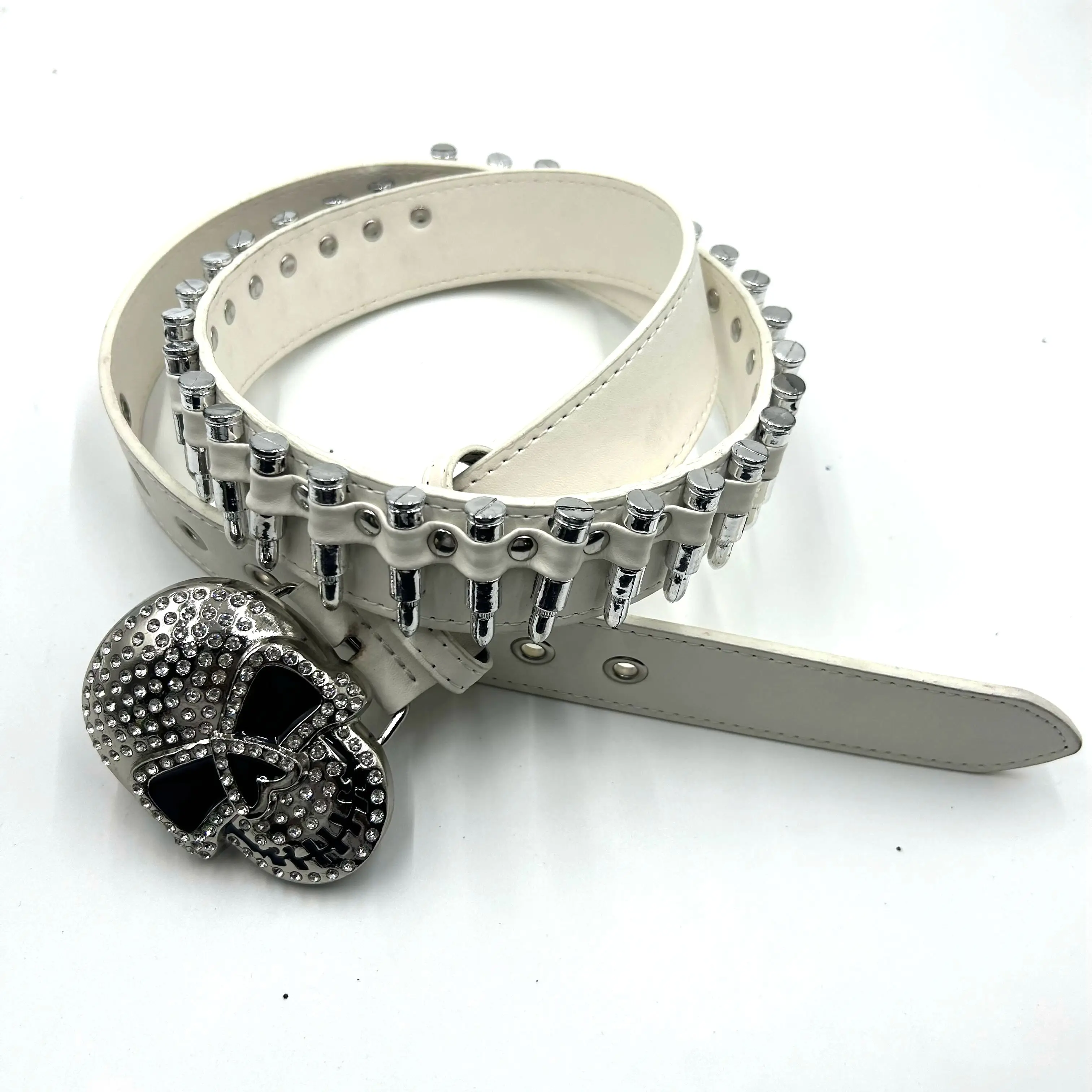 PU Leather Bullet Belt with Metal Skull Head Buckle  display picture 2