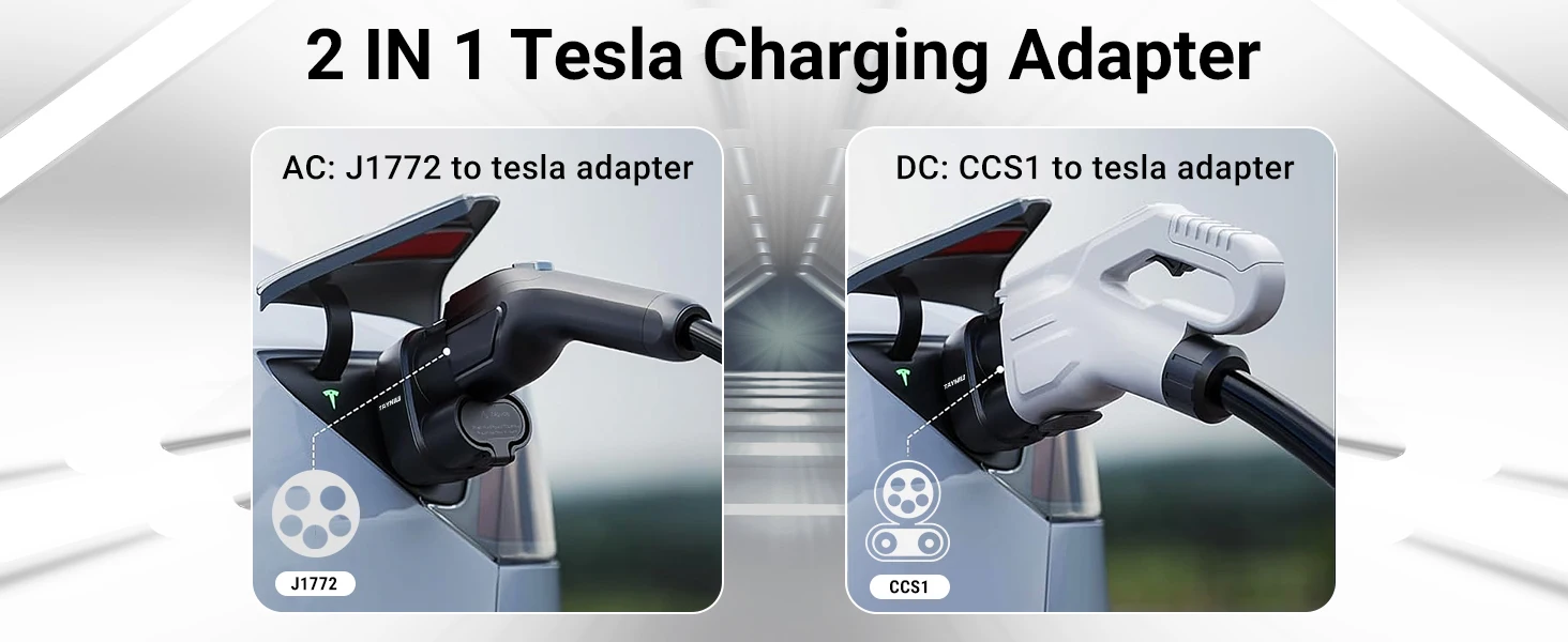 TAYNIU CCS1 & J1772 Type1 to Tesla Adapter 2-in-1 250kW Super Fast Charging with Level 1, 2, 3 Station for Model Y, 3, S, X