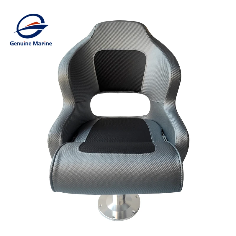 Genuine Marine OEM Complete Set Passenger Pontoon Flip up Cushions Folding Captain Seat With Pedestal for Boat Yacht