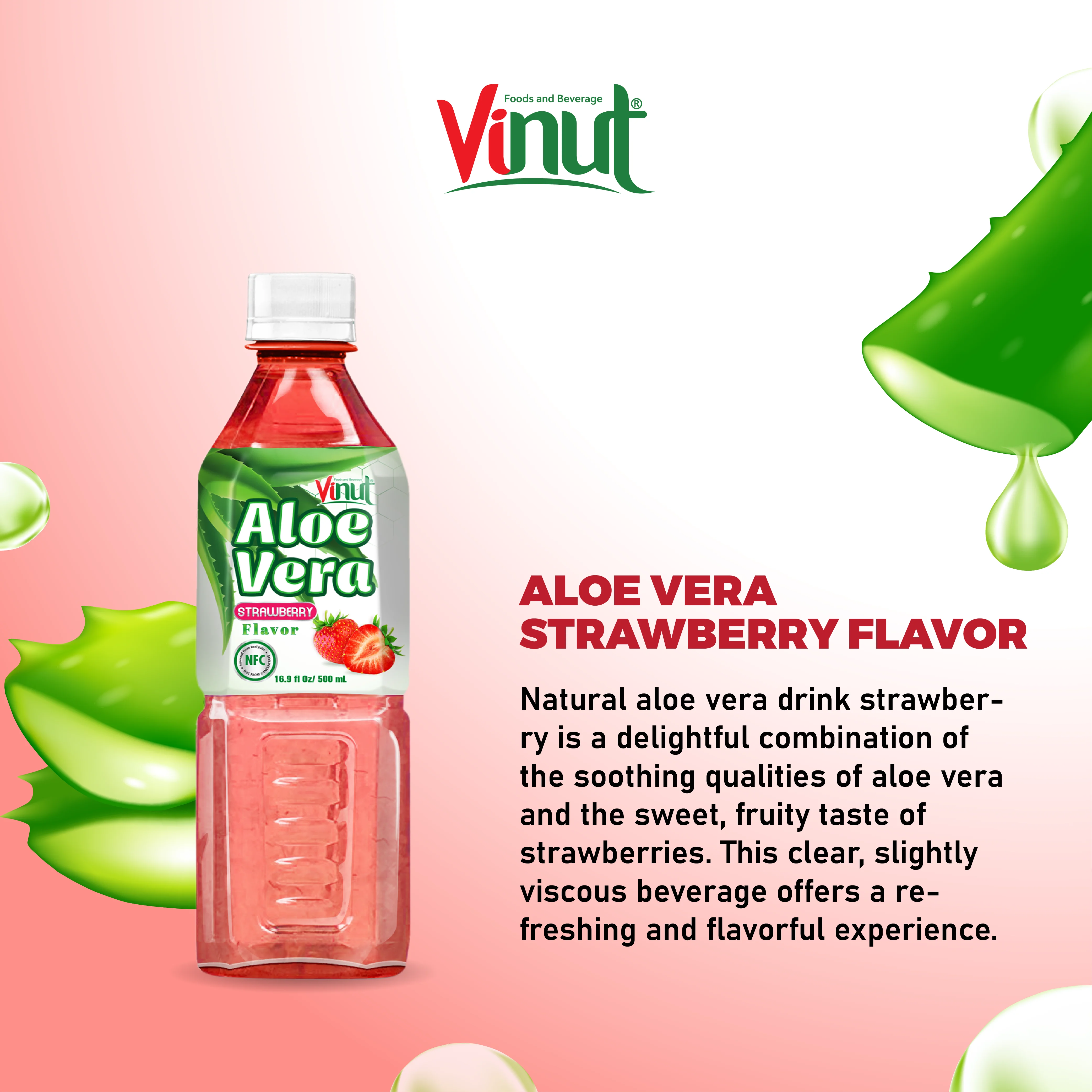 Healthy Drink 500ml Aloe Vera Drink with Strawberry Flavour From Vietnam  Manufacturer ODM OEM Service