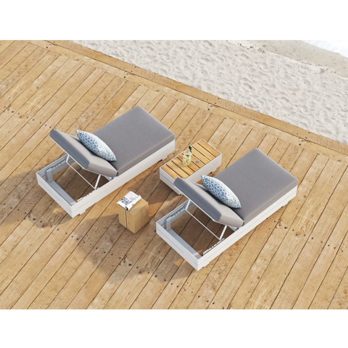 Retro Outdoor Dimensions Extra Large Sun Beach Loungers Modern Garden Aluminum Spraying Grey Hotel Sun Lounger