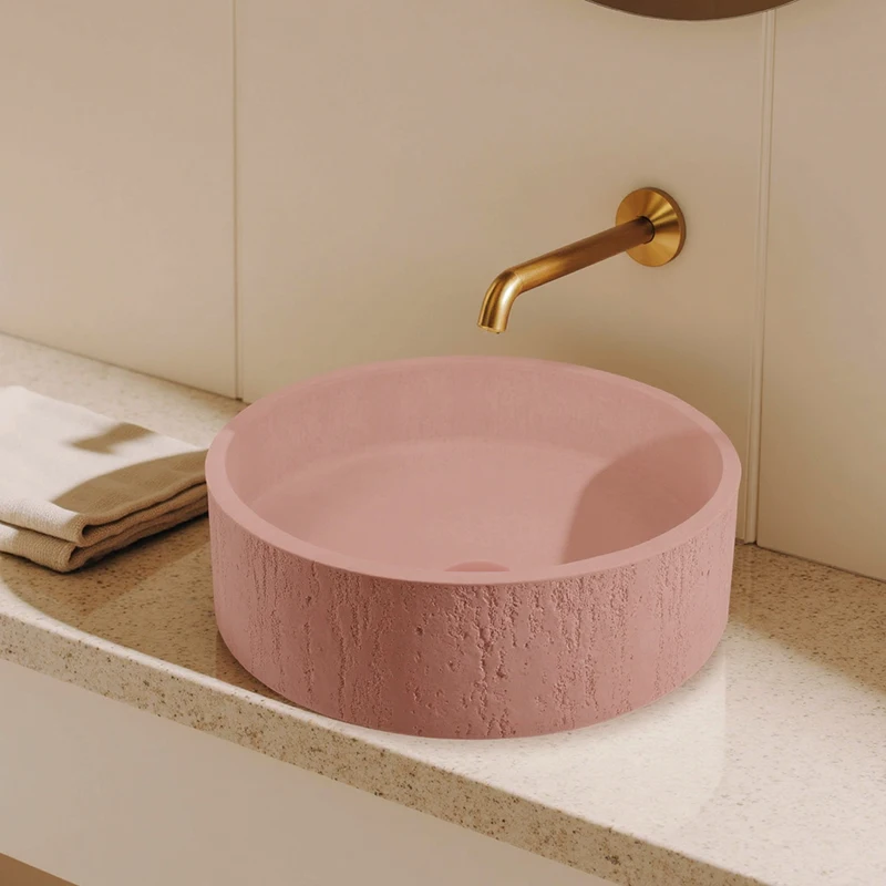 MOHOM Modern Concrete Basin Sink Handmade Grey Cement Counter Top Fluted Design Bathroom