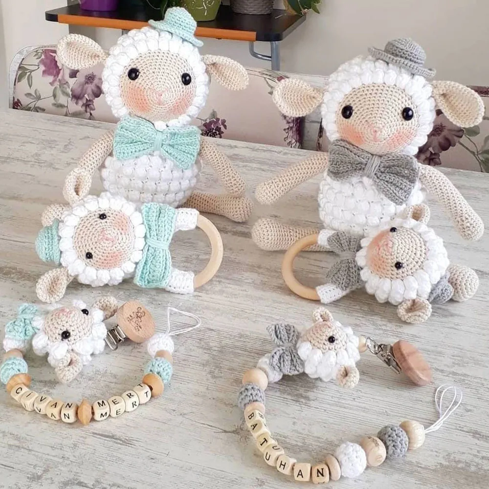 Best Price Crochet Sheep Doll Rattle And Personalized Pacifier Holder