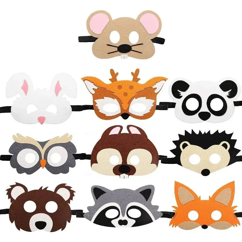 AOMIG 9 Masques Animaux En Feutre + 12 Déco Mignonnes – Déguisement Enfant Pour Fêtes, Carnaval Et Anniversaire – Costume Facile Et Réutilisable