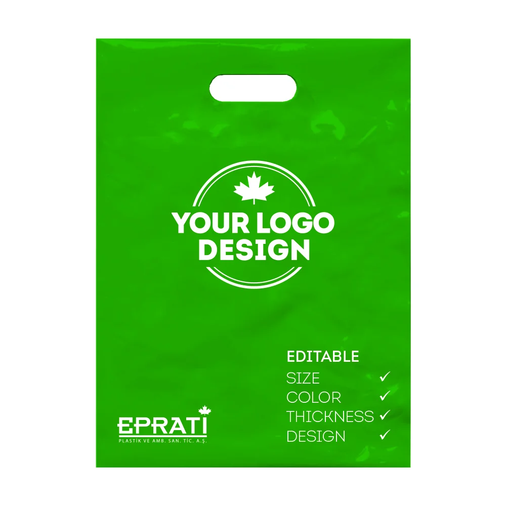 Green Color Hdpe Die Cut Plastic Bag High Quality Special Editable Logo