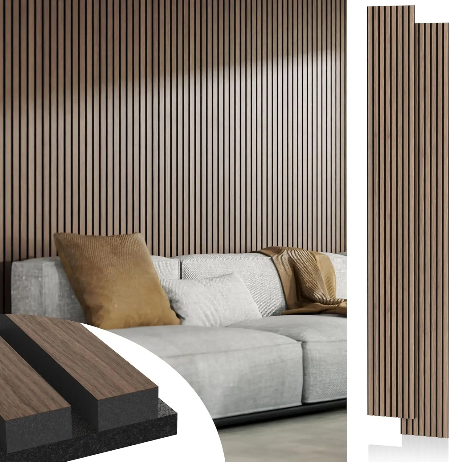 Modern Design Acoustic Slat Wood Panels 2 Pcs Soundproof Decor Wall Panels for Hotel Apartment School Hospital Graphic Design