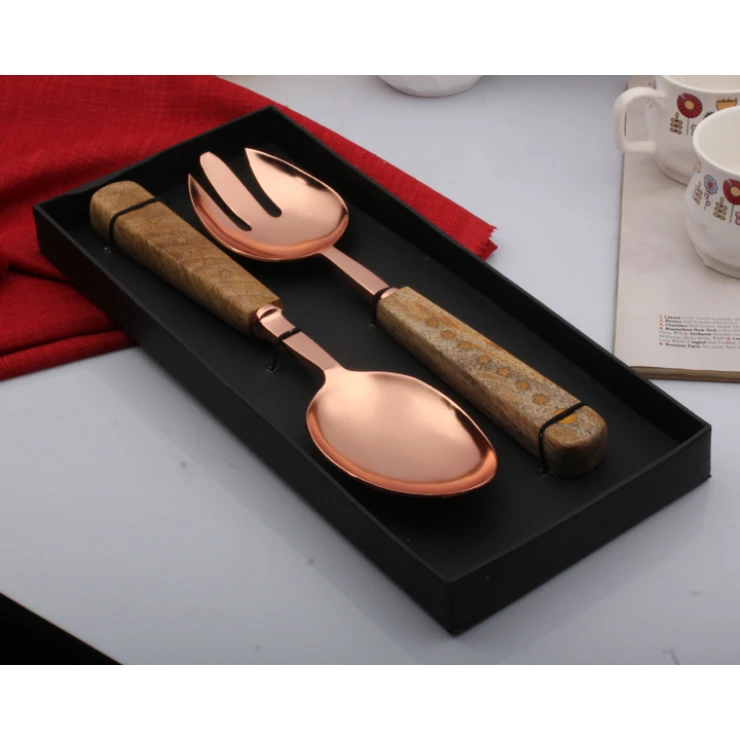 Ss Salad Server Spoon & Fork Set With Designer Handle Premium Quality