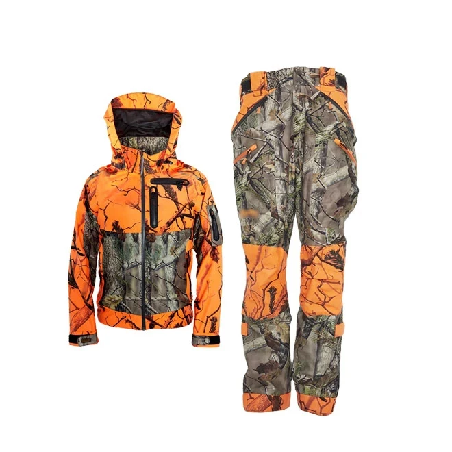 Breathable 2024 Customized Orange Hunting Clothes Waterproof Men's Breathable Camouflage Duck Hunting Suit