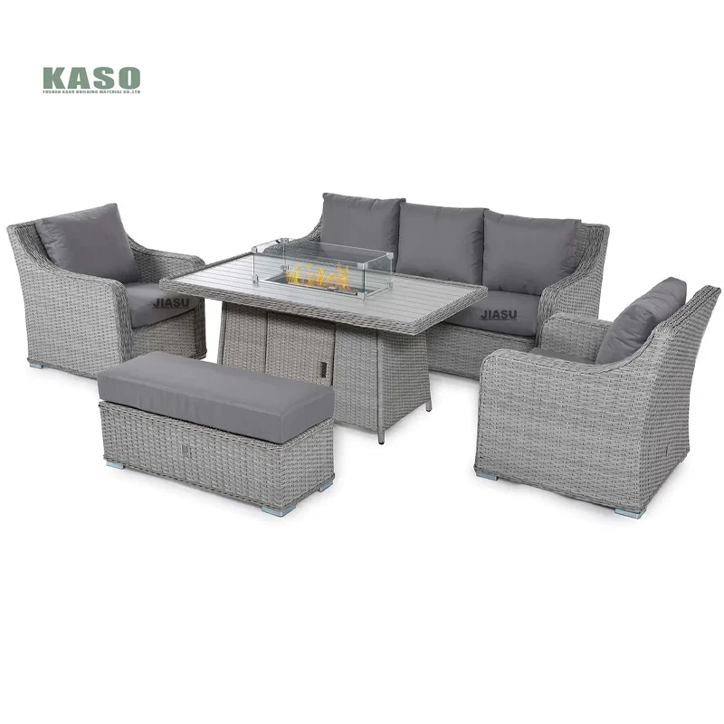 Outdoor 4 Piece Rattan Set Metal Sofa Table Set Modern Luxury Resort