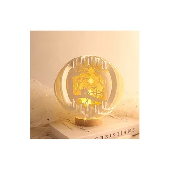 Handmade 3D Paper Carving Lamp DIY LED Night Light with Light Shadow Effect Chinese Style Decorative Lighting Gift for Bedroom