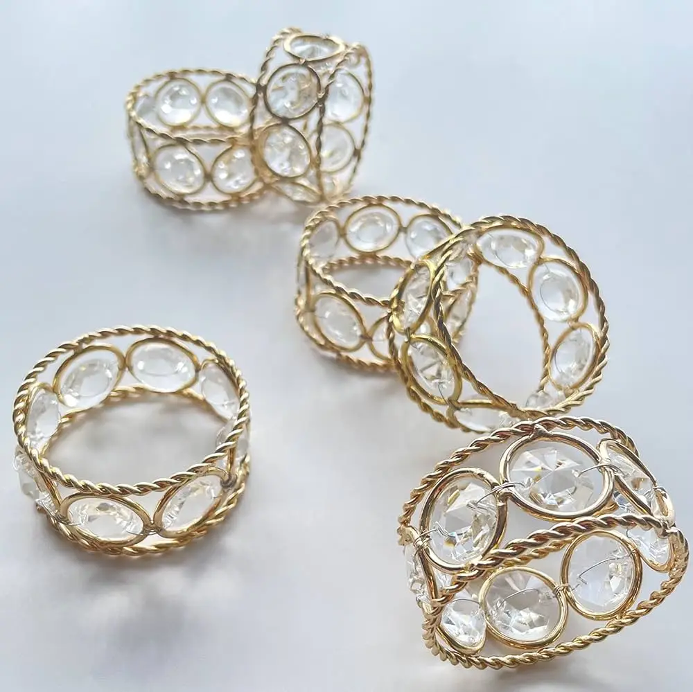 Crystal Gold Napkin Ring Beaded Sparkly Dining Table Napkin Holders for Home & Wedding Special Events Decoration