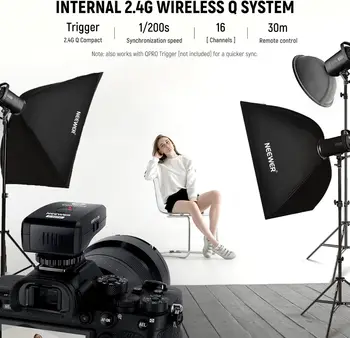 NEEWER 2 Pack S101-300W PRO 600Ws Studio Moonlight Flash Light Kit detail image