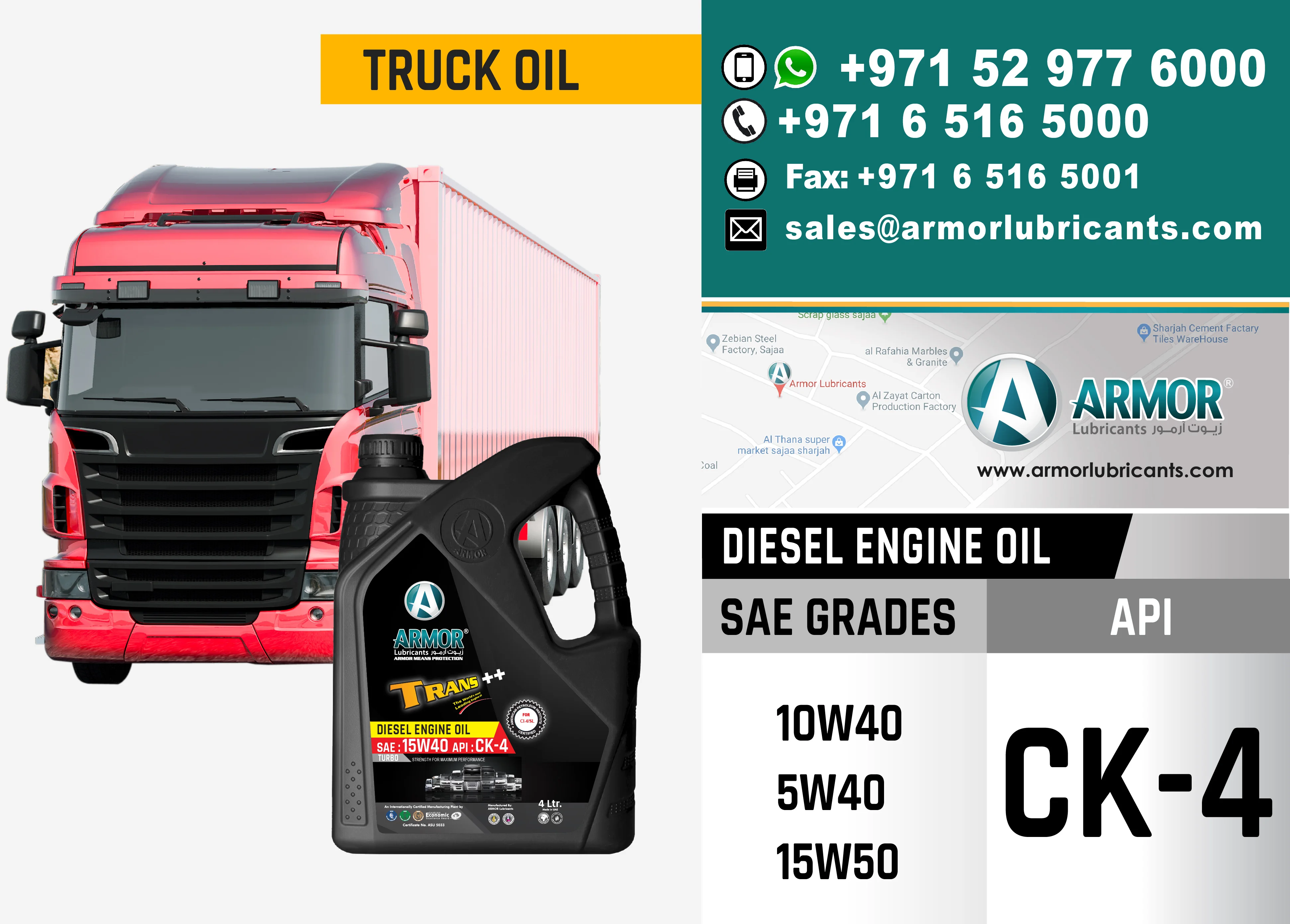 Armor Premium Full Synthetic Truck Engine Oil 15w40 Ck4 High