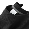 Black waffle-knit short-sleeved shirt with O collar