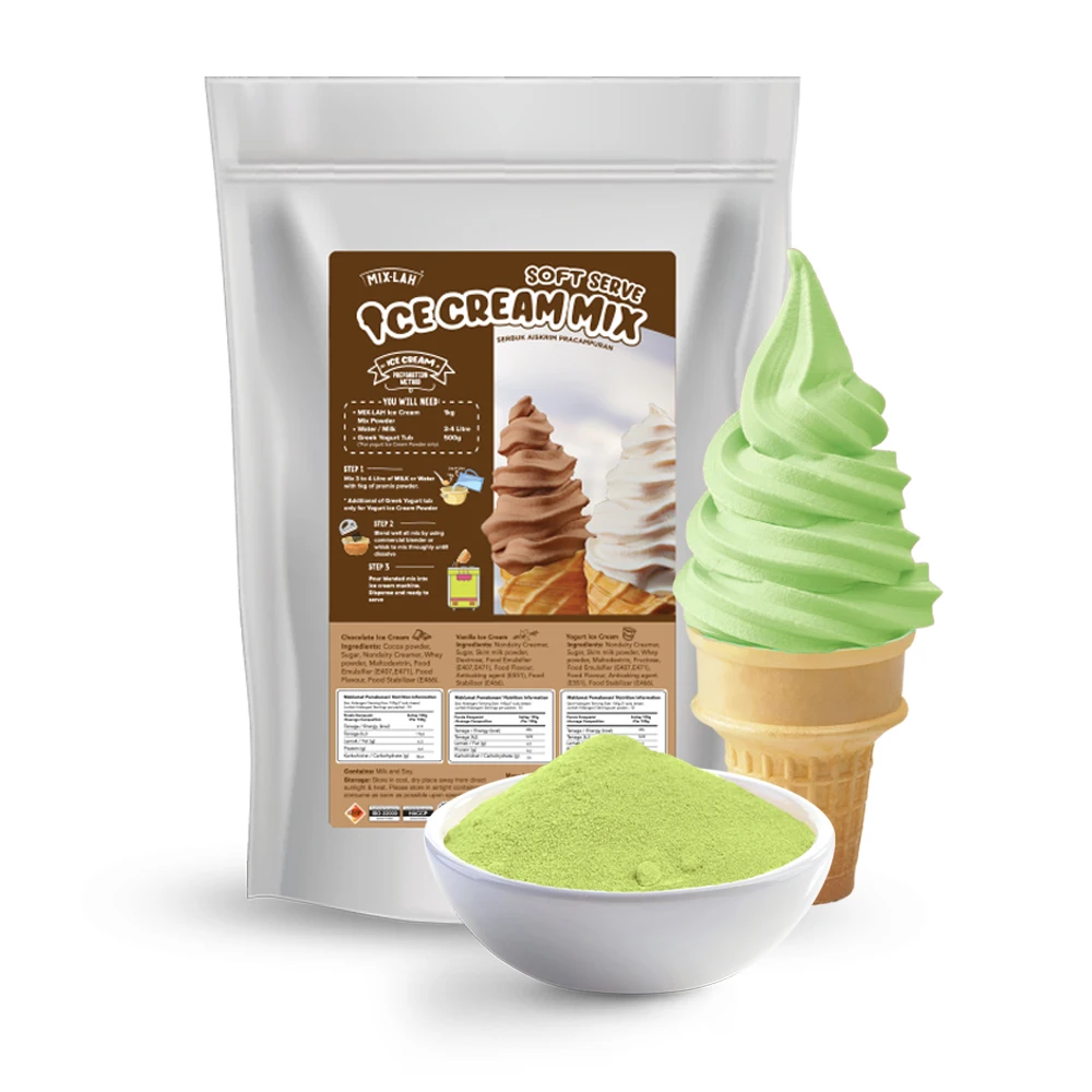 Malaysia Best Wholesale Export Price 1 kg Halal Sweet Instant Matcha Soft Serve Powder for Ice Cream Machine and Horeca