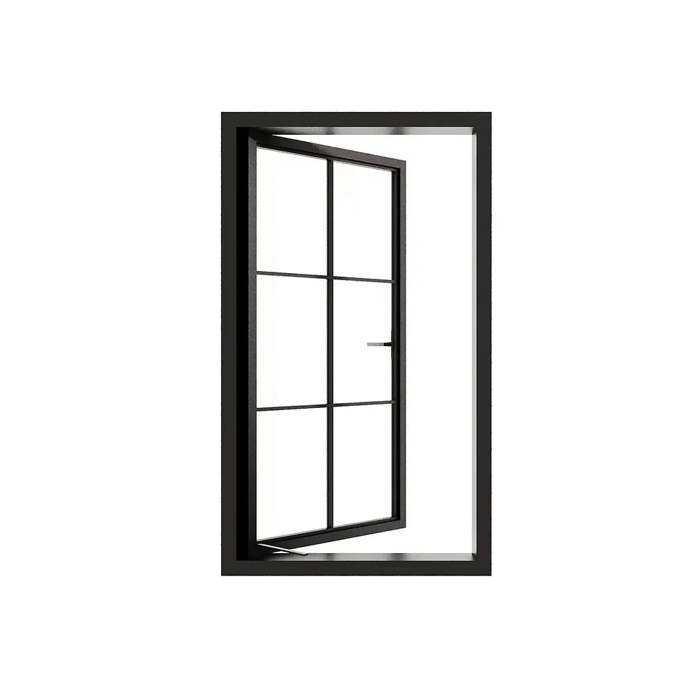 6-Lite Crittall aluminum casement window shown open, left-hand inward casement front view