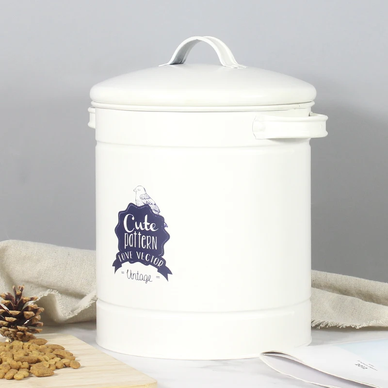 Factory Direct Sale Galvanized Iron Airtight Cat Food Storage Container Support Custom Waterproof Round Metal Dog Food Storage