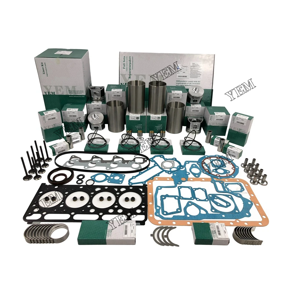 Overhaul Rebuild Kit With Piston Rings Liner Bearing Valves Head Gasket Set Fit for Kubota V2003