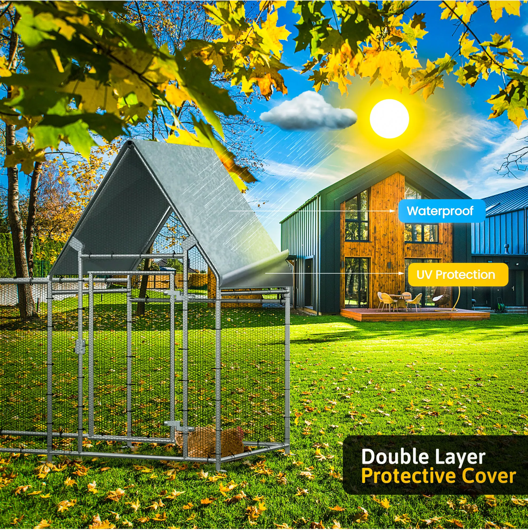 Large Metal Chicken Coop Run Walkin Poultry Cage Waterproof Cover For