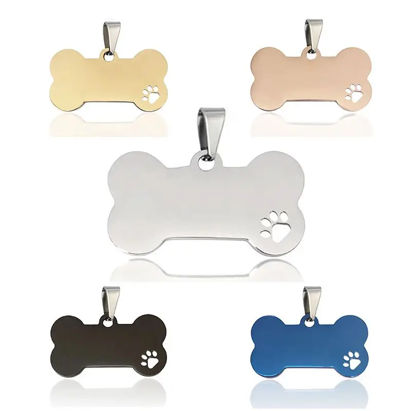 Stainless Steel Cat Dog Bone Tag Anti-lost Engravable Dog Collar ...