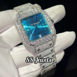 Blue Analog Glass Stainless Steel Moissanite VVS Diamond Watch 41mm 20mm Fully Iced Handmade Bust Wrist Watch Passes Diamond