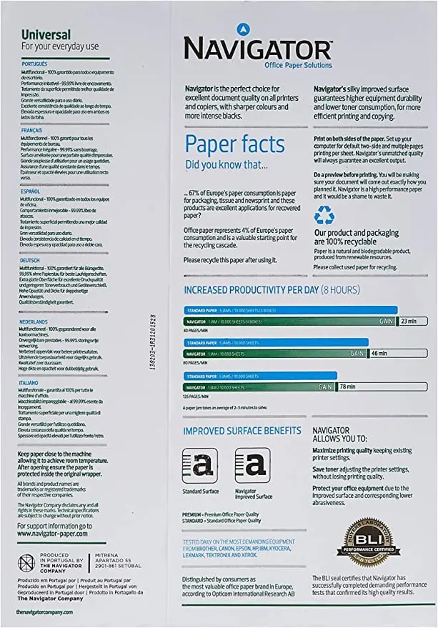 Navigator Photocopy Paper A4 Size 500 Sheets Package White Office  Multi Purpose A4 Paper 80gsm, 75gsm, 70gsm