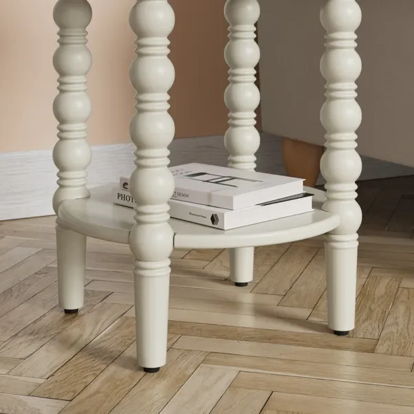 Antique-Style Wooden Side Table with Turned Legs MDF Wood Drawers Shelf for Home-as Bedroom Bedside or Living Room Sofa Table
