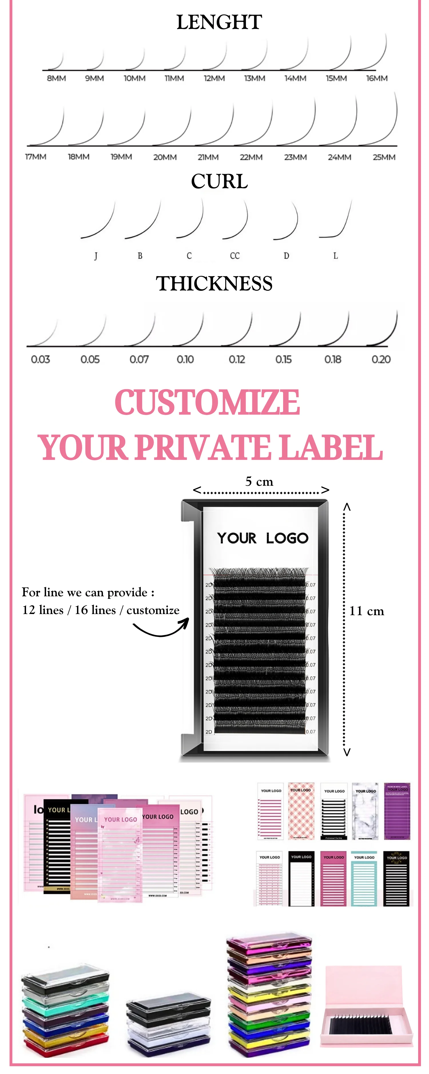 Flat Natural Long D Curl Supplies Classic Eyelash Extension Trays ...