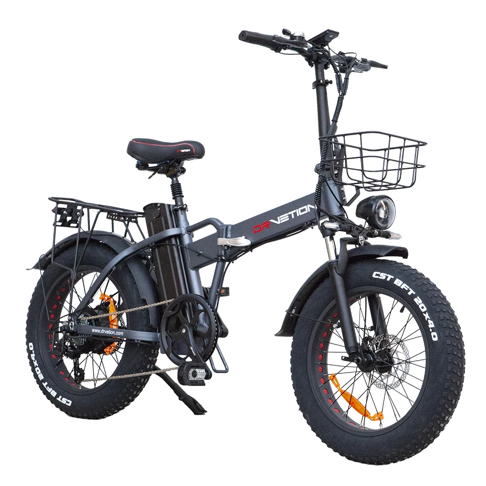 DrVetion At20 Black-Gray Electric Fat Bike 48V 750W up to 45km/h with 10AH/15AH/20AH Motor Options
