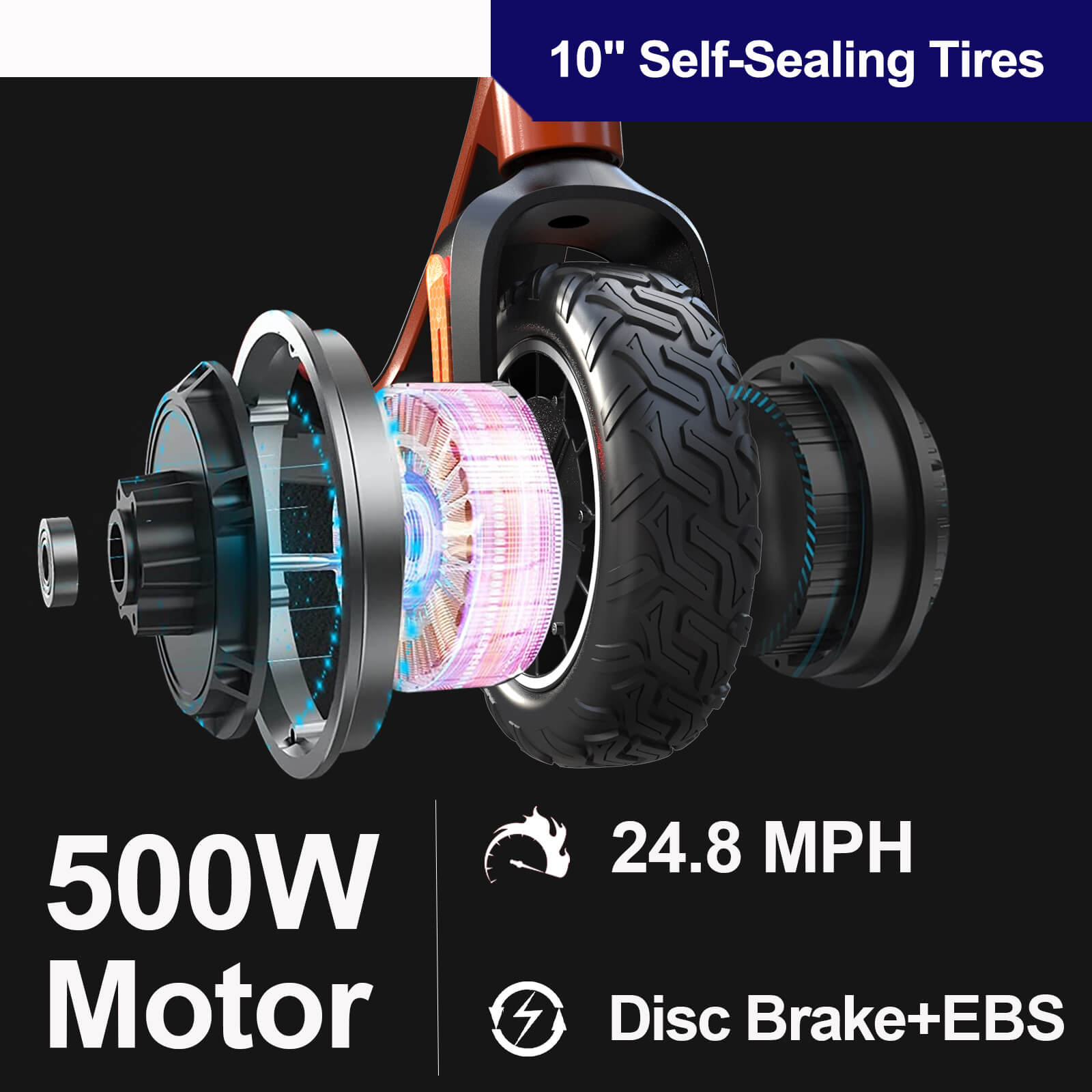 For C1 Two-Wheel Electric Scooter New Design 500W Brushless Motor 10 Inch Self-healing Tire 40km/h Max Speed 60km Range