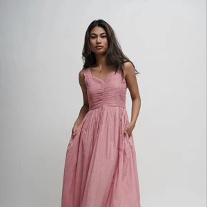 Cotton Long Dress Pink Tiered and Layered Sleeveless Tunic with Pockets Party Wear Dress With Pockets Custom Women Style Dress