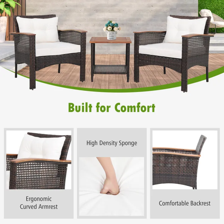 Costway Official 2-5 Days Arrive-top Grade 3 Pieces Patio Rattan ...