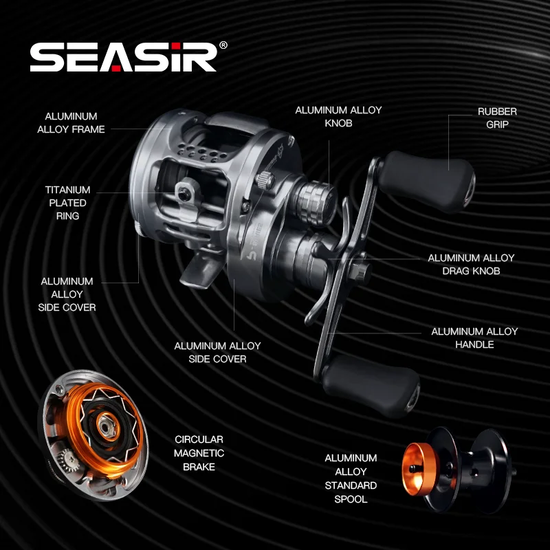 SEASIR SIRIUS Baitcasting Reel, 7+1BB, 7.3:1 Gear Ratio, Aluminum