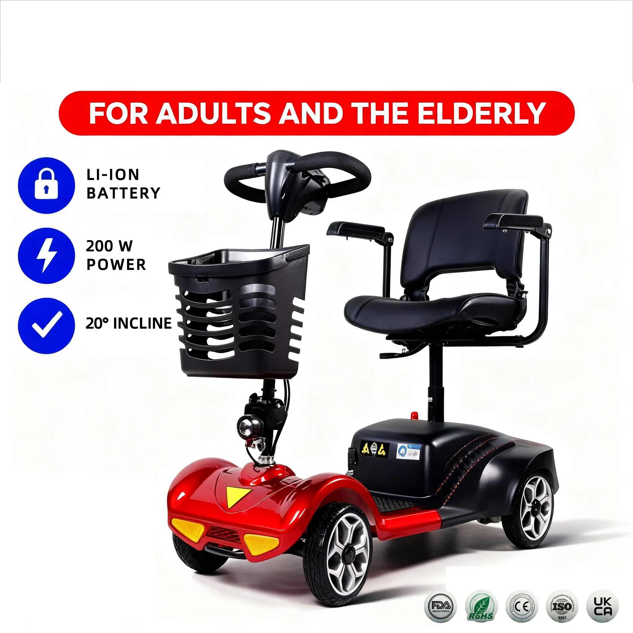 product lightweight 4 wheel electric mobility scooter for elderly adults 180kg capacity 24v 12a foldable lead acid battery handicapped-4