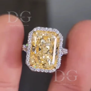 5.00 Carat Yellow Radiant Cut Moissanite Engagement Ring Half Eternity Band Wedding Ring for Women IGI Certificate for Parties