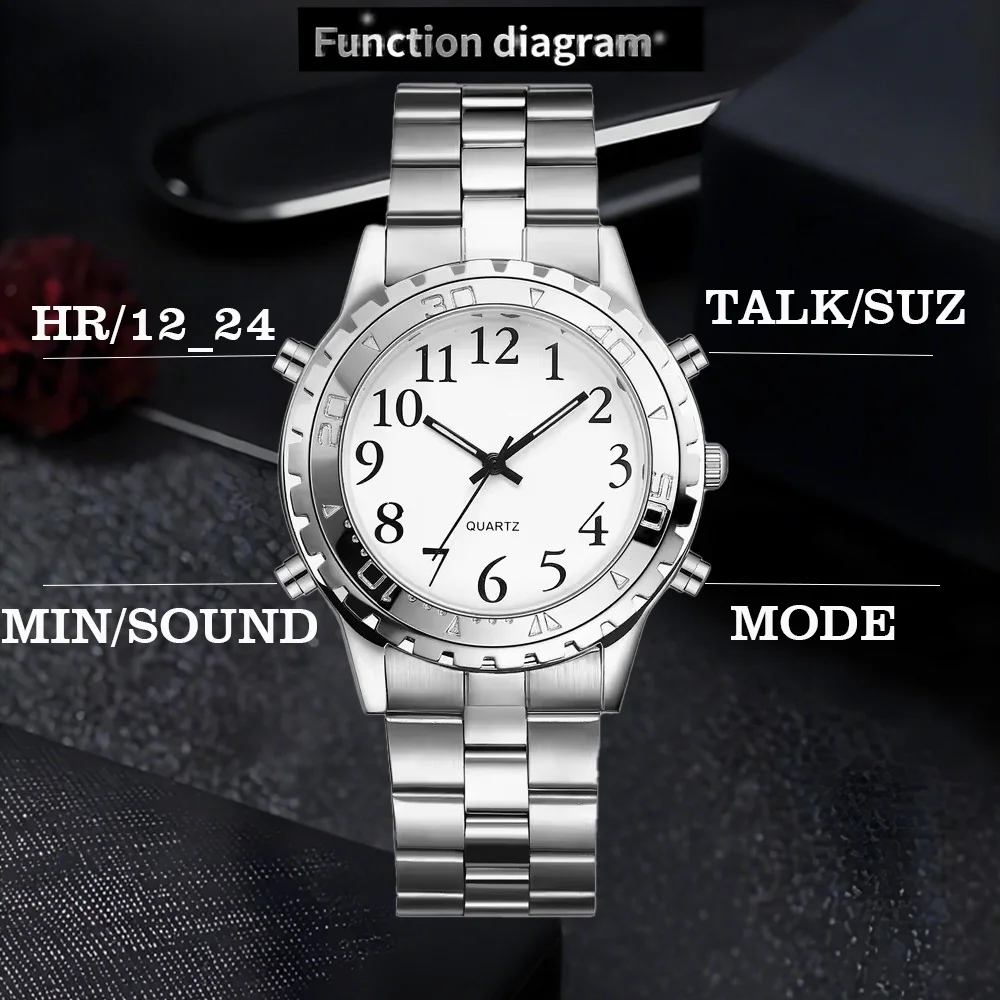 Multi-functional Analog Digital Talking Blind Watch Arabic Numerals Dial Custom logo Watches Wholesale Cheap Talking Watches