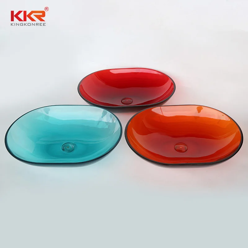 Kingkonree Artistic Transparent Colorful Basin Unique Clear Resin Countertop Sink for Creative Bathroom Designs