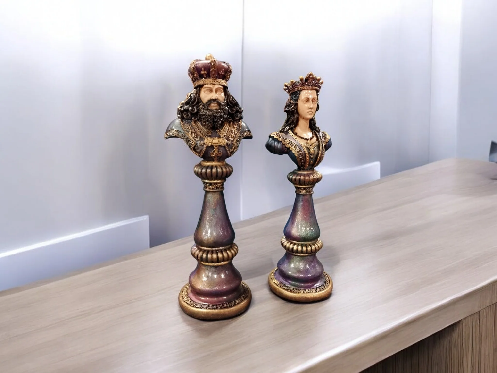 Large Resin Chess Statue Shah Vizier Classic Male Female Sculpture Modern Home Decor Accessory Sea Souvenir Gift Store Hot Sale