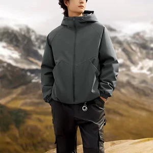 Winter Coat Casual Regular Hooded Jacket Warm Softshell Waterproof Lightweight 90% Filling Grey Men's Zipper Big Pocket